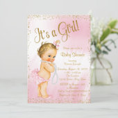 Roze en Gouden Glitter Pearl Baby shower Kaart (Staand voorkant)
