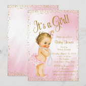 Roze en Gouden Glitter Pearl Baby shower Kaart (Voorkant / Achterkant)