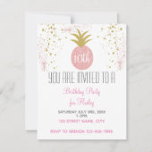 Roze en Gouden Glitter Pineapple Party Kaart (Voorkant)