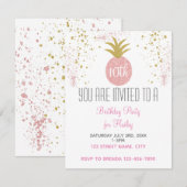 Roze en Gouden Glitter Pineapple Party Kaart (Voorkant / Achterkant)
