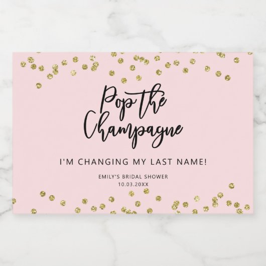 Roze en gouden Glitter Pop de Mousserende Wijnstok Sparkling Wijnetiket (Enkel label)