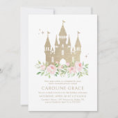 Roze en Gouden Glitter Prinses Kasteel Verjaardag Kaart (Voorkant)