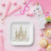 Roze en Gouden Glitter Prinses Verjaardag Papieren Bordje (Feest)