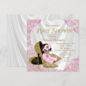 Roze en Gouden Glitter Schoen Baby shower Kaart (Voorkant / Achterkant)