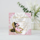 Roze en Gouden Glitter Schoen Baby shower Kaart (Staand voorkant)