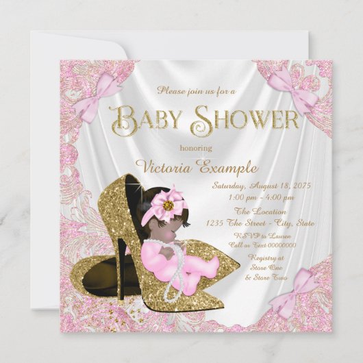 Roze en Gouden Glitter Schoen Baby shower Kaart (Voorkant)