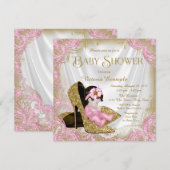 Roze en gouden Glitter Schoen Parel Baby shower Kaart (Voorkant / Achterkant)