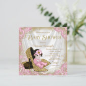 Roze en gouden Glitter Schoen Parel Baby shower Kaart (Staand voorkant)