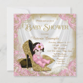 Roze en gouden Glitter Schoen Parel Baby shower Kaart (Voorkant)