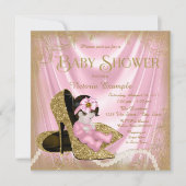 Roze en gouden Glitter Schoen Parel Baby shower Kaart (Voorkant)