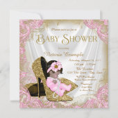 Roze en gouden Glitter Schoen Parel Baby shower Kaart (Voorkant)