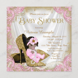 Roze en gouden Glitter Schoen Parel Baby shower Kaart