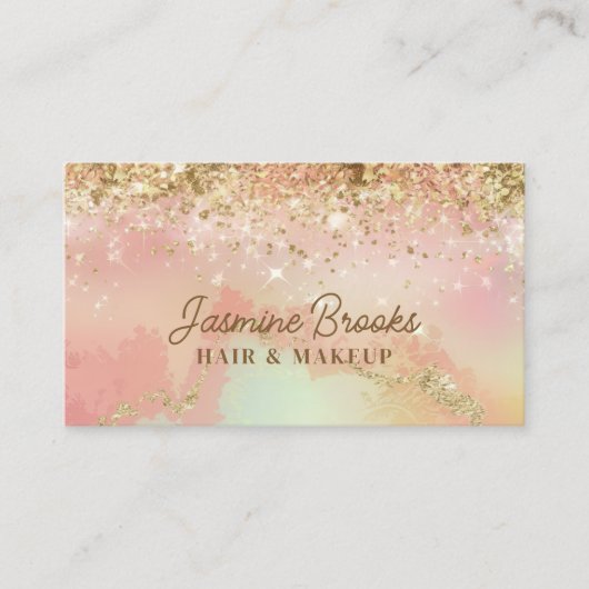 Roze en gouden glitter schoonheid visitekaartje (Voorkant)