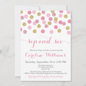 Roze en gouden Glitter Sip en zie uitnodigingen (Voorkant)