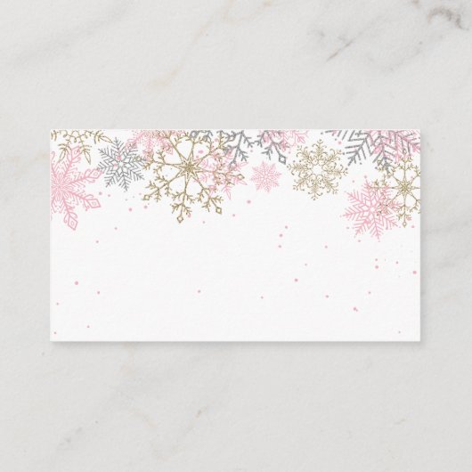 Roze en Gouden Glitter Sneeuwvlok Baby Registry Informatiekaartje (Achterkant)