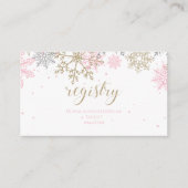 Roze en Gouden Glitter Sneeuwvlok Baby Registry Informatiekaartje (Voorkant)
