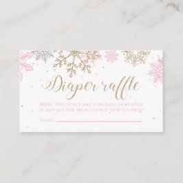 Roze en gouden Glitter Sneeuwvlok Luier Raffle Informatiekaartje