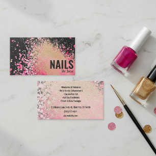 Roze en Gouden Glitter Splatter Nail salon Visitekaartje