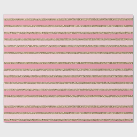 Roze en gouden Glitter Stripes Cadeaupapier (Vlak)