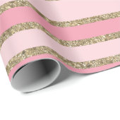 Roze en gouden Glitter Stripes Cadeaupapier (Rol Hoek)