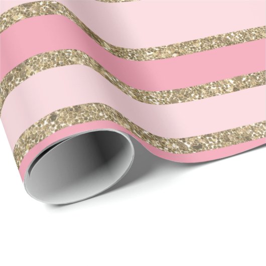 Roze en gouden Glitter Stripes Cadeaupapier (Rol Hoek)