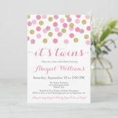 Roze en Gouden Glitter Twins Baby shower Invitatio Kaart (Staand voorkant)