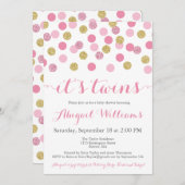 Roze en Gouden Glitter Twins Baby shower Invitatio Kaart (Voorkant / Achterkant)
