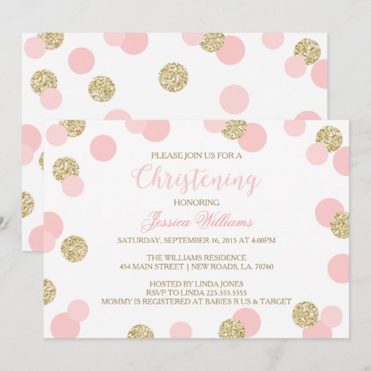 Roze en Gouden Glitter Uitnodigingen (Voorkant / Achterkant)