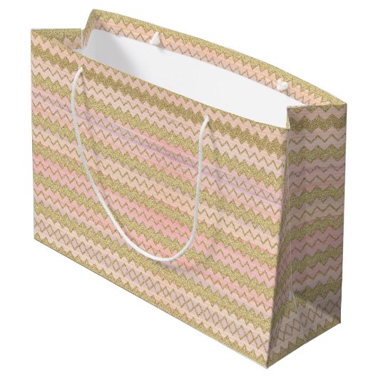 Roze en gouden glitter Wavy Stripes Groot Cadeauzakje (Achterkant Gekanteld)