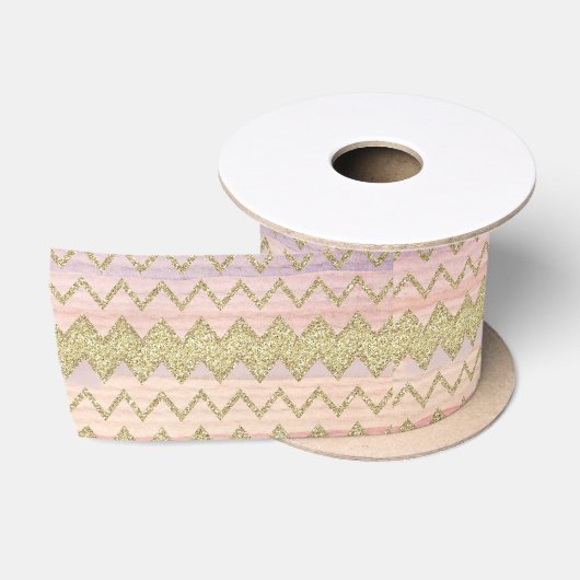 Roze en gouden glitter Wavy Stripes Satijnen Lint (Spoel)