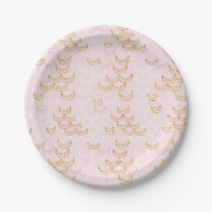 Roze en Gouden Glitter Zeemeermin Schalen Patroon  Papieren Bordje