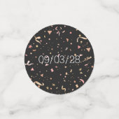 Roze en gouden glitterconfetti op een zwarte achte confetti (Kleine voorkant)
