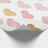 Roze en gouden glitterharten cadeaupapier (Hoek)