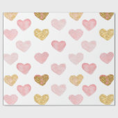 Roze en gouden glitterharten cadeaupapier (Vlak)