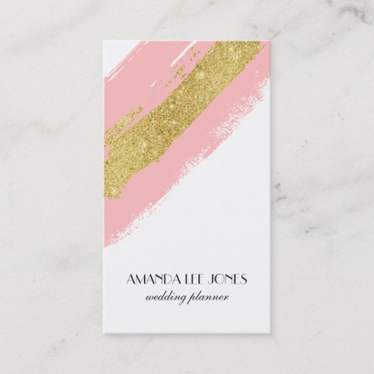Roze en gouden glitterpenseelstreken visitekaartje (Voorkant)