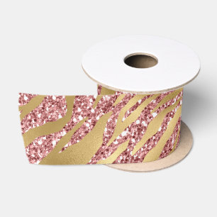 Roze en gouden glitters glam tijgerstrepen patroon satijnen lint