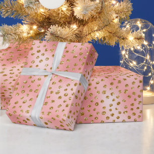 Roze en gouden glitters glamourstippenpatroon cadeaupapier