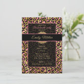 Roze en gouden glitters luipaardprint feest kaart (Staand voorkant)
