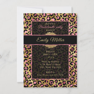 Roze en gouden glitters luipaardprint feest kaart