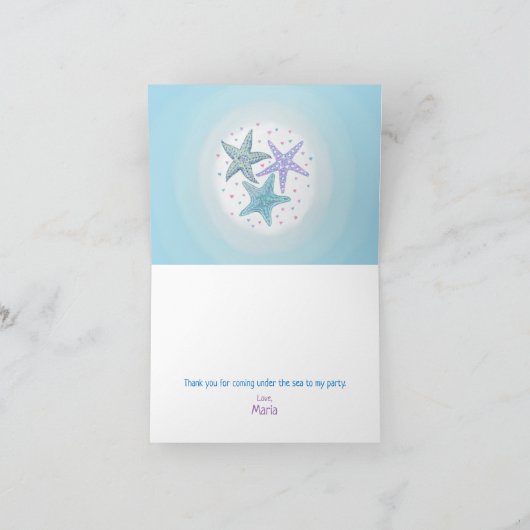 Roze en gouden glitters onder de zeemeerminnenfees bedankkaart (Binnen)