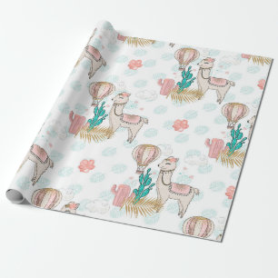 Roze en gouden glitters woestijn Steampunk lama Cadeaupapier