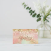 Roze en gouden glitterschoonheid  visitekaartje (Staand voorkant)