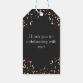 Roze en gouden glitterserpentine op een zwarte ach cadeaulabel (Achterkant)