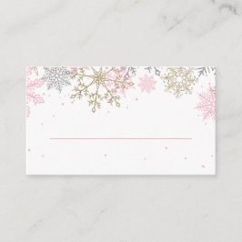 Roze en gouden glittersneeuwvlok kaartjes informatiekaartje