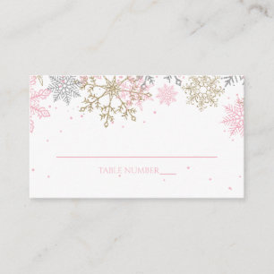 Roze en gouden glittersneeuwvlok kaartjes informatiekaartje