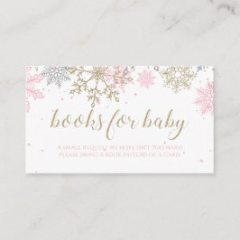 Roze en gouden glittersneeuwvlokboeken voor baby informatiekaartje