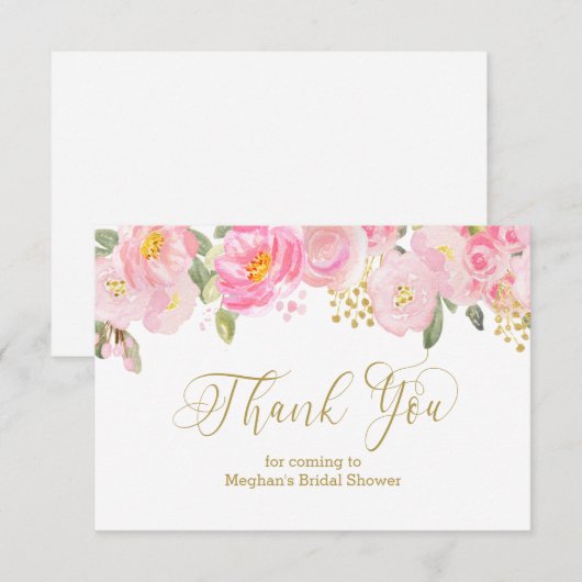 Roze en gouden goudkalligrafie bedankkaart (Voorkant / Achterkant)