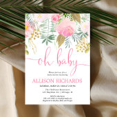 Roze en gouden groen bloemenmeisje baby shower kaart
