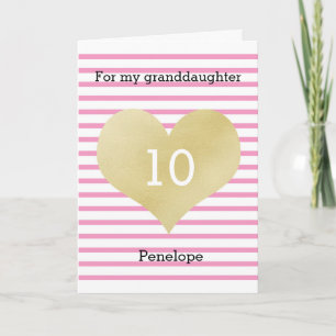 Roze en Gouden Hart 10e Verjaardag Kaart