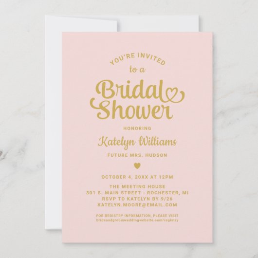 Roze en gouden hart script bruiloft Vrijgezellenfe Kaart (Voorkant)